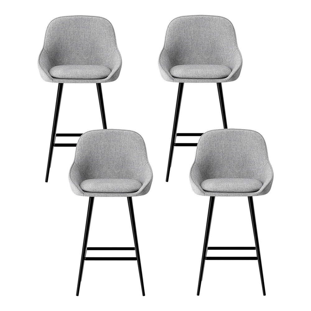 Set of 4 Lima Bar Stools Upholstered Stool Counter Seat Kitchen - Grey