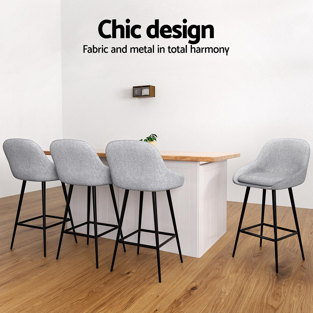 Set of 4 Lima Bar Stools Upholstered Stool Counter Seat Kitchen - Grey