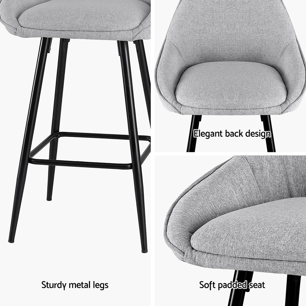 Set of 4 Lima Bar Stools Upholstered Stool Counter Seat Kitchen - Grey