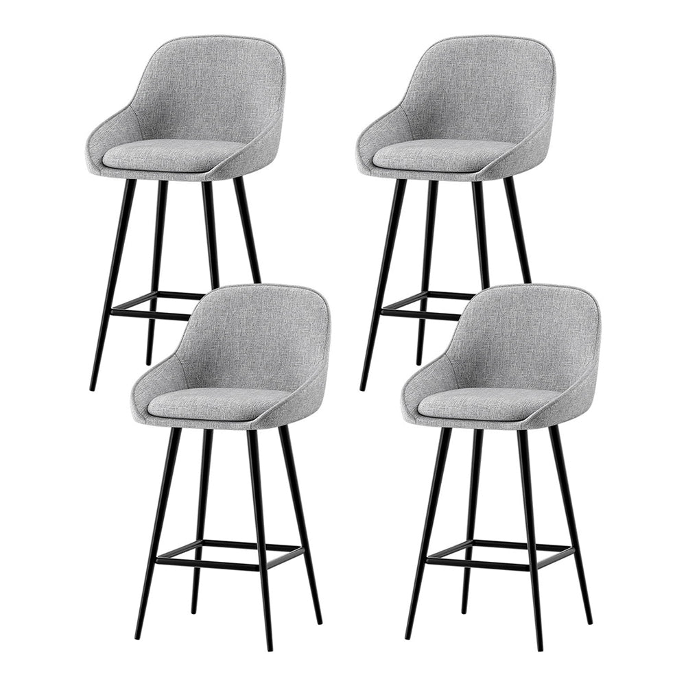 Set of 4 Lima Bar Stools Upholstered Stool Counter Seat Kitchen - Grey