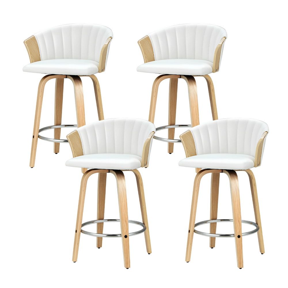 Set of 4 Salisbury Bar Stools Kitchen Stool Wooden Chair Swivel Chairs Leather - White