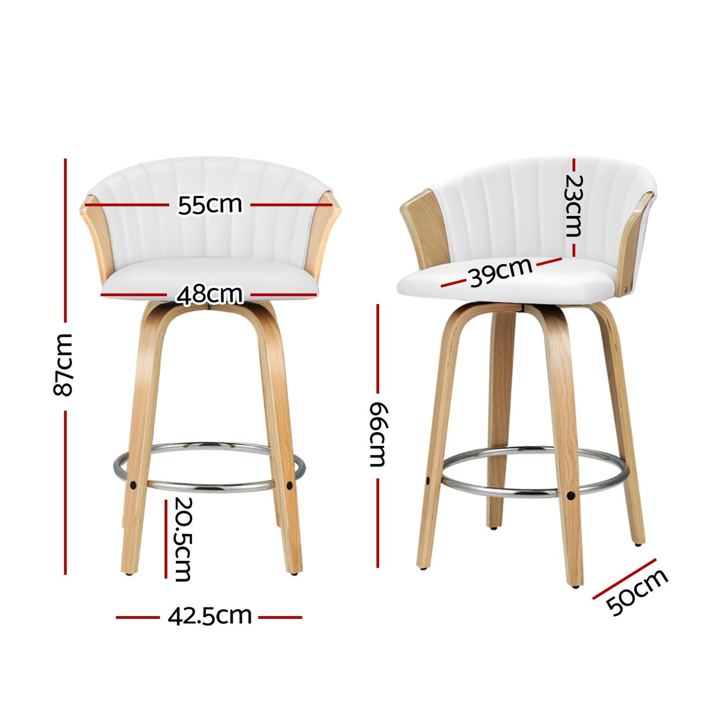 Set of 4 Salisbury Bar Stools Kitchen Stool Wooden Chair Swivel Chairs Leather - White