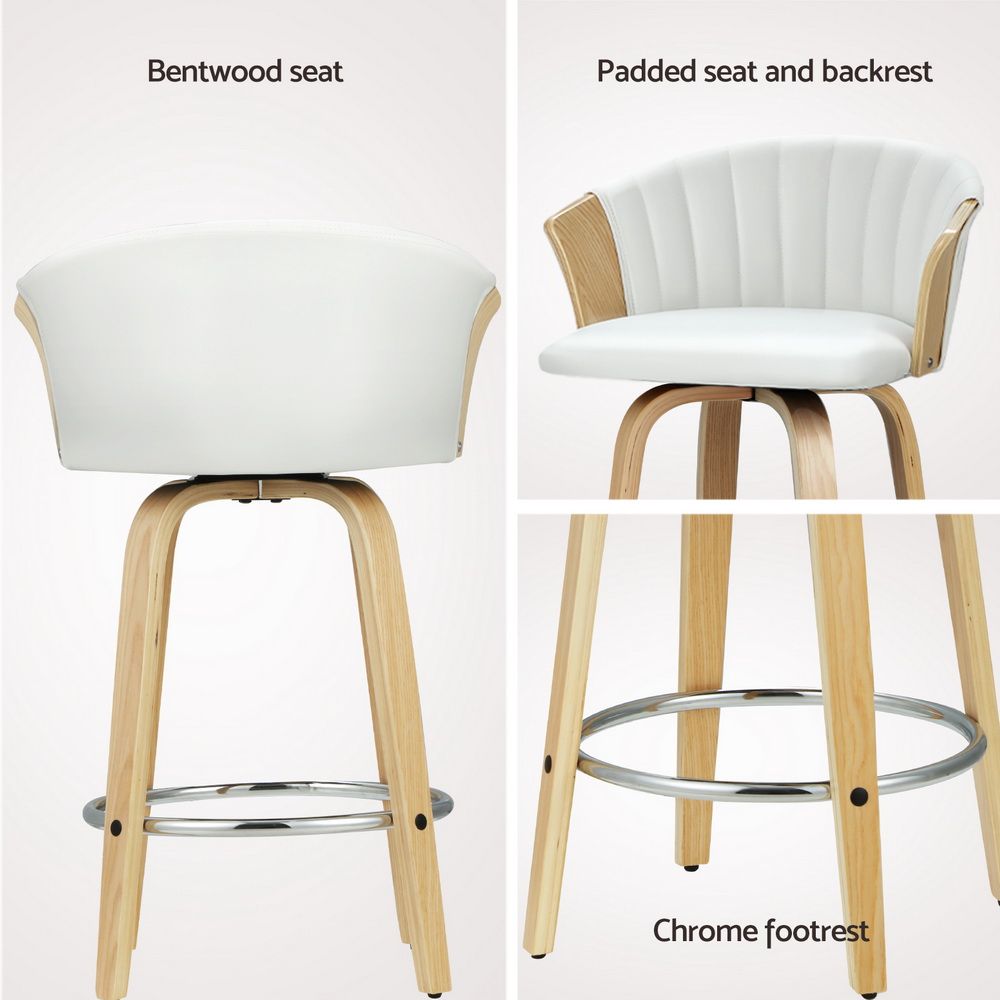 Set of 4 Salisbury Bar Stools Kitchen Stool Wooden Chair Swivel Chairs Leather - White