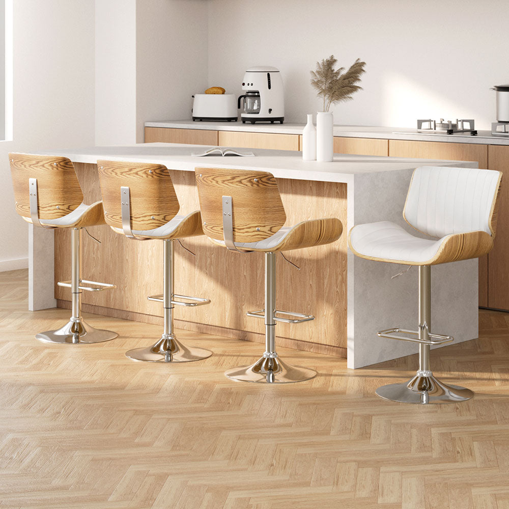 Set of 4 Preston Bar Stools Adjustable Leather Chairs - White