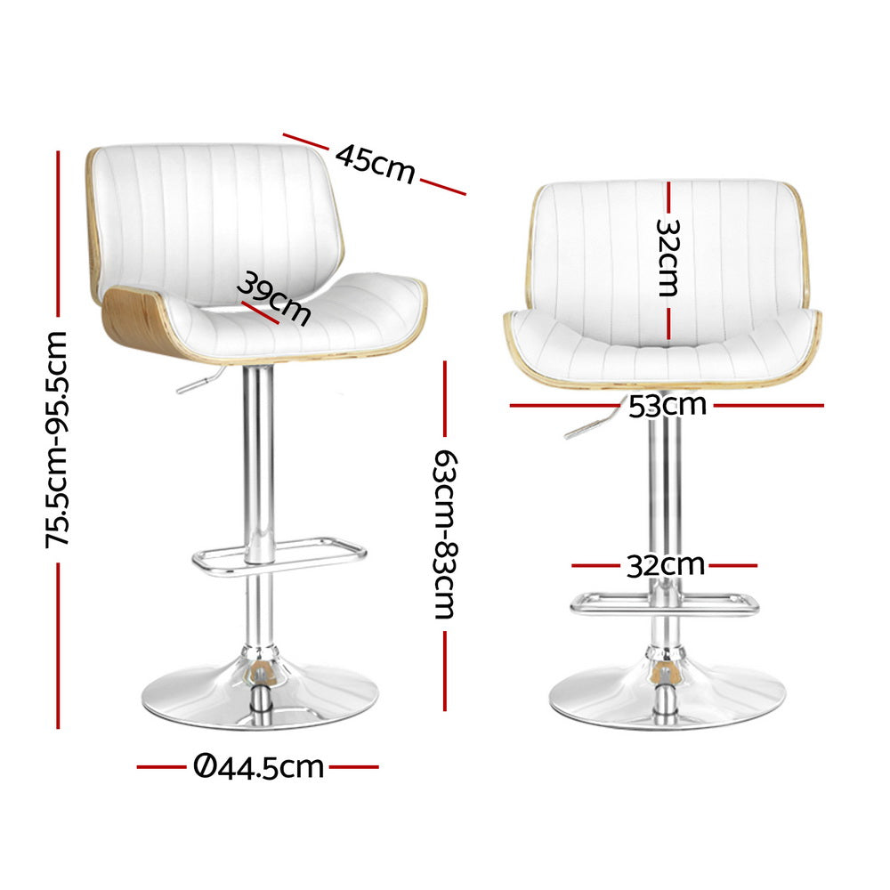 Set of 4 Preston Bar Stools Adjustable Leather Chairs - White