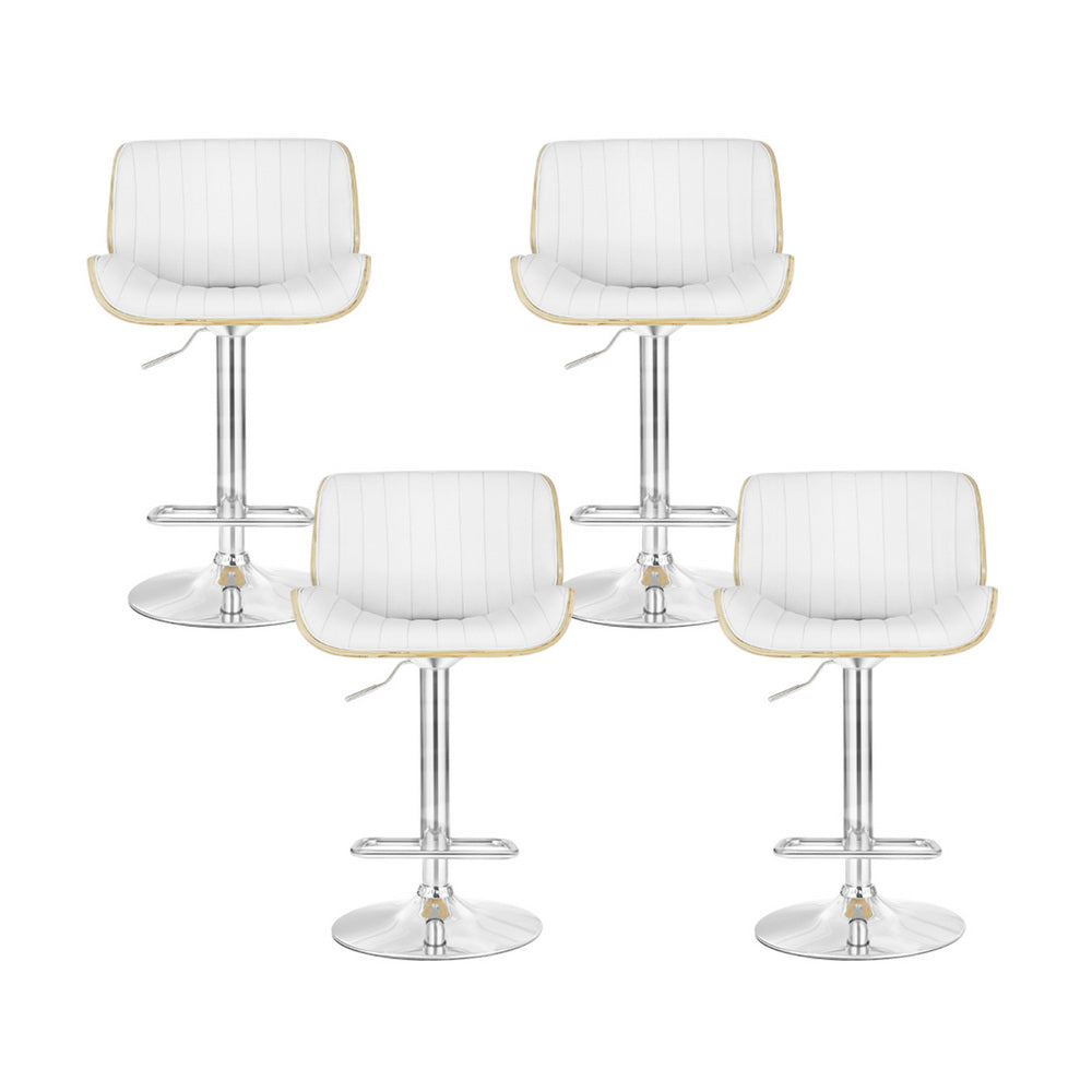 Set of 4 Preston Bar Stools Adjustable Leather Chairs - White