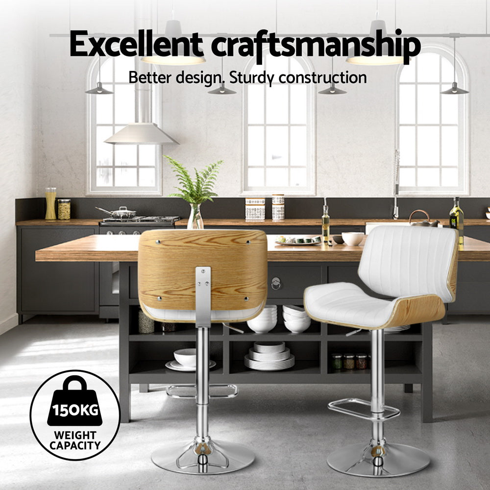 Set of 4 Preston Bar Stools Adjustable Leather Chairs - White