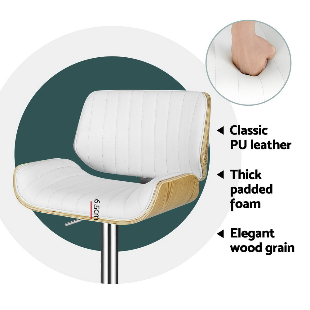 Set of 4 Preston Bar Stools Adjustable Leather Chairs - White