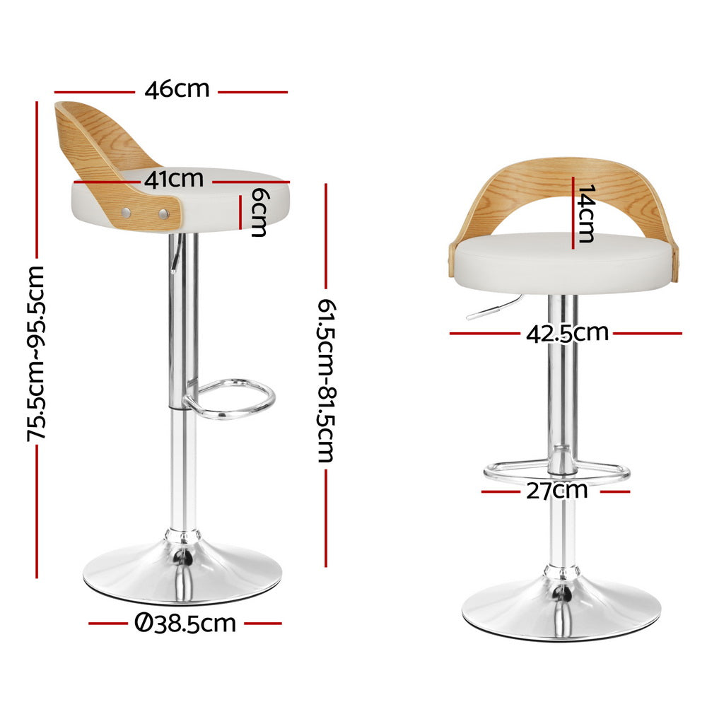 Set of 4 Plymouth Bar Stools Kitchen Gas Lift Wooden Stool Metal Barstools Swivel - White