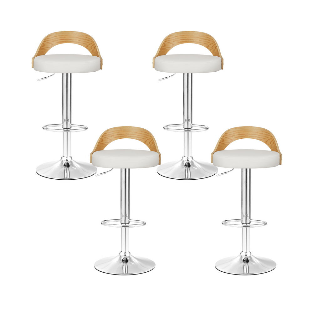 Set of 4 Plymouth Bar Stools Kitchen Gas Lift Wooden Stool Metal Barstools Swivel - White