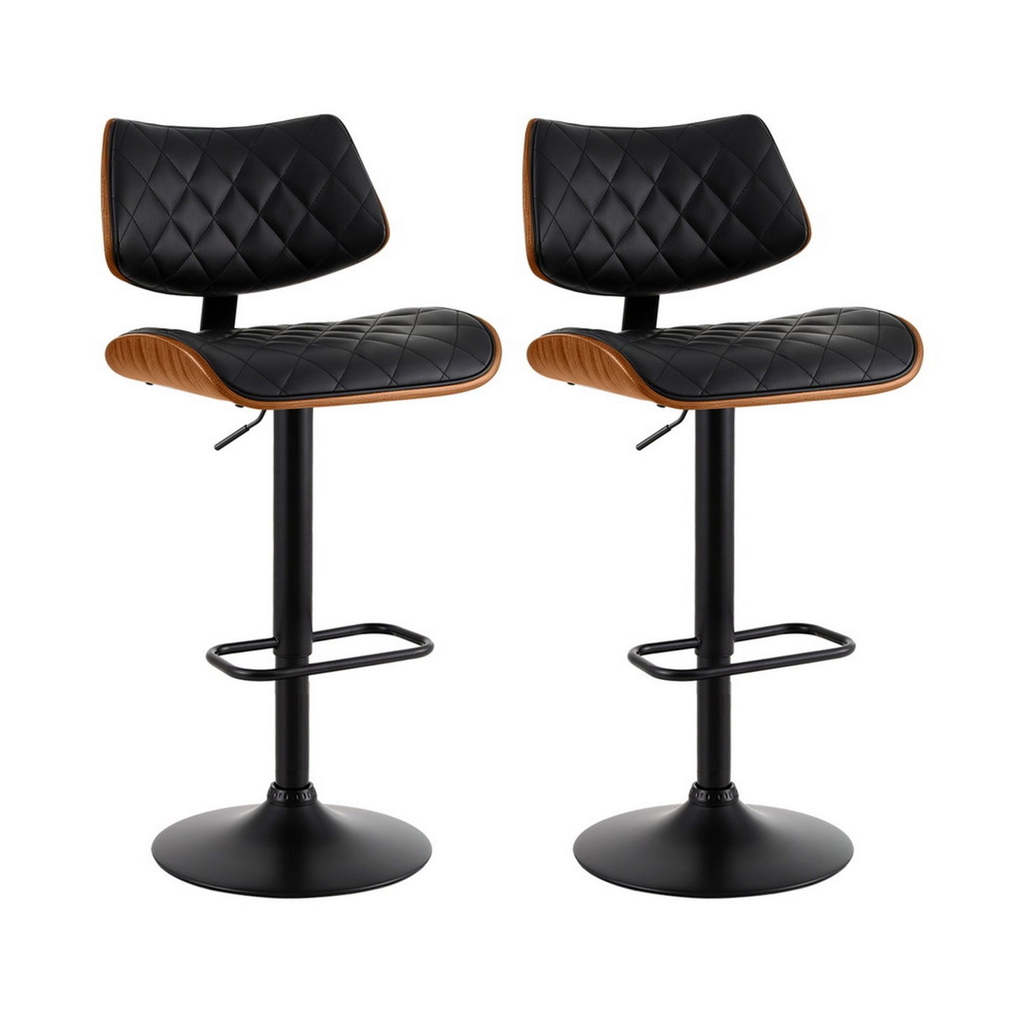 Set of 2 Moscow Bar Stools Kitchen Dining Chairs Gas Lift Stool Wooden Leather - Black