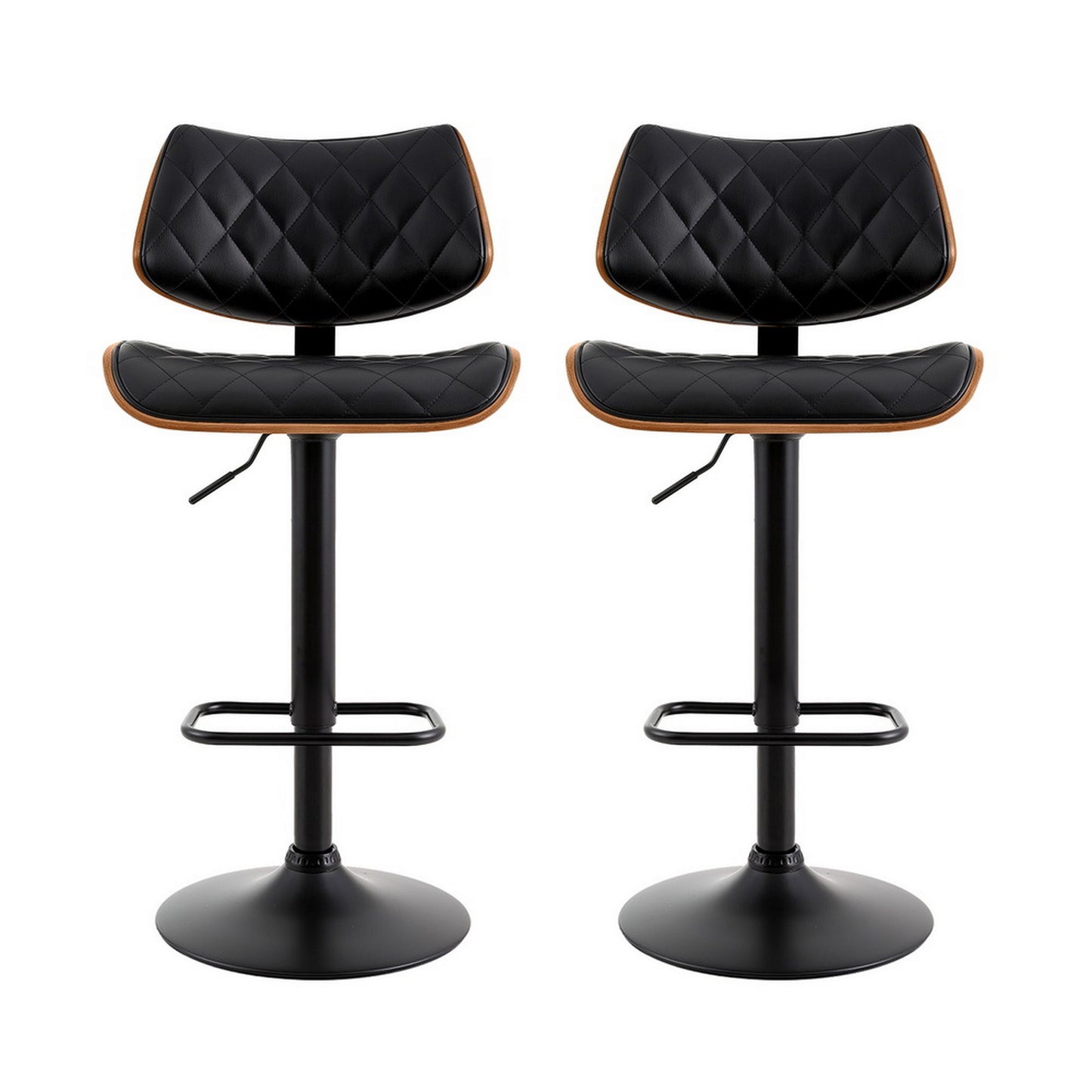 Set of 2 Moscow Bar Stools Kitchen Dining Chairs Gas Lift Stool Wooden Leather - Black