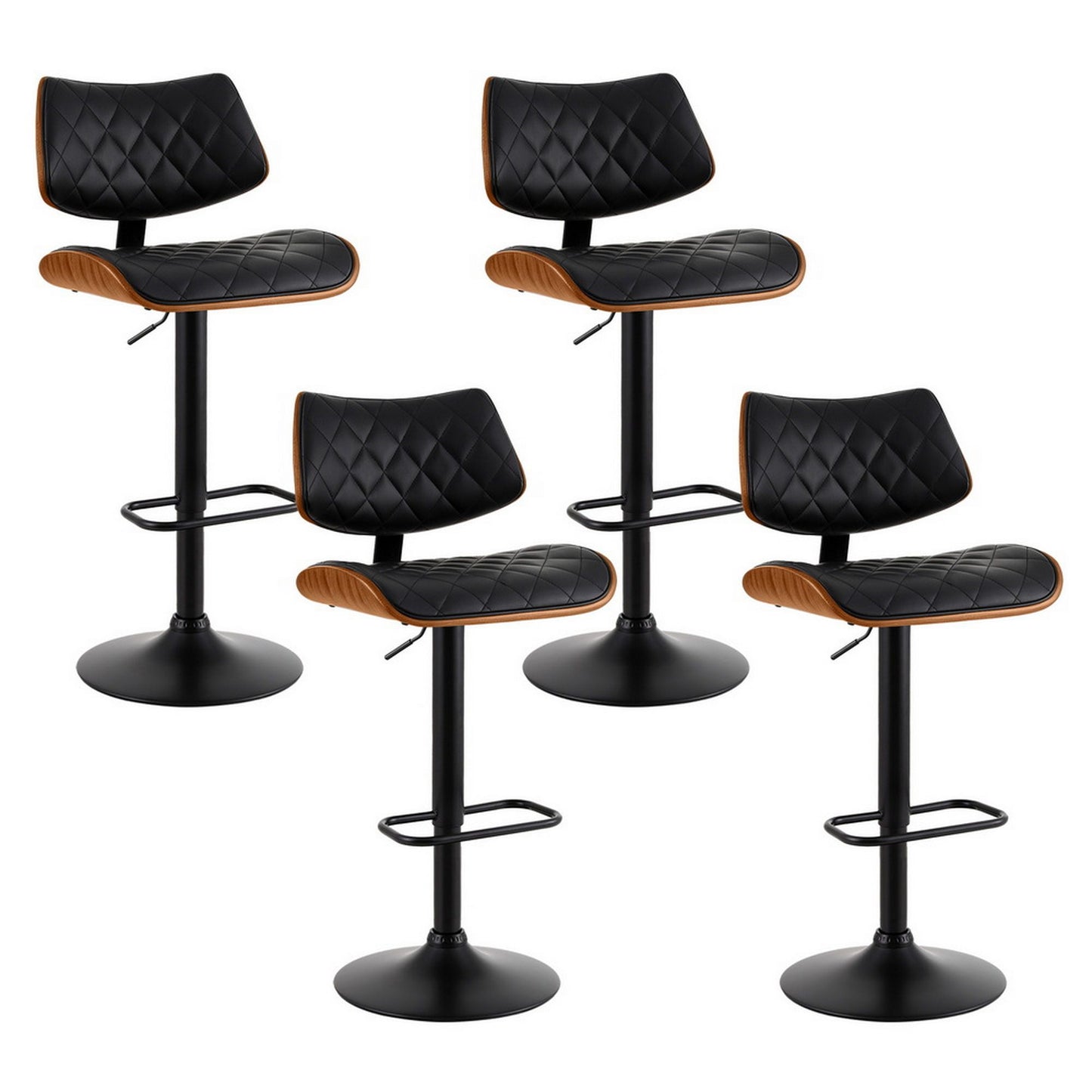 Set of 4 Moscow Bar Stools Kitchen Dining Chairs Gas Lift Stool Wooden Leather - Black