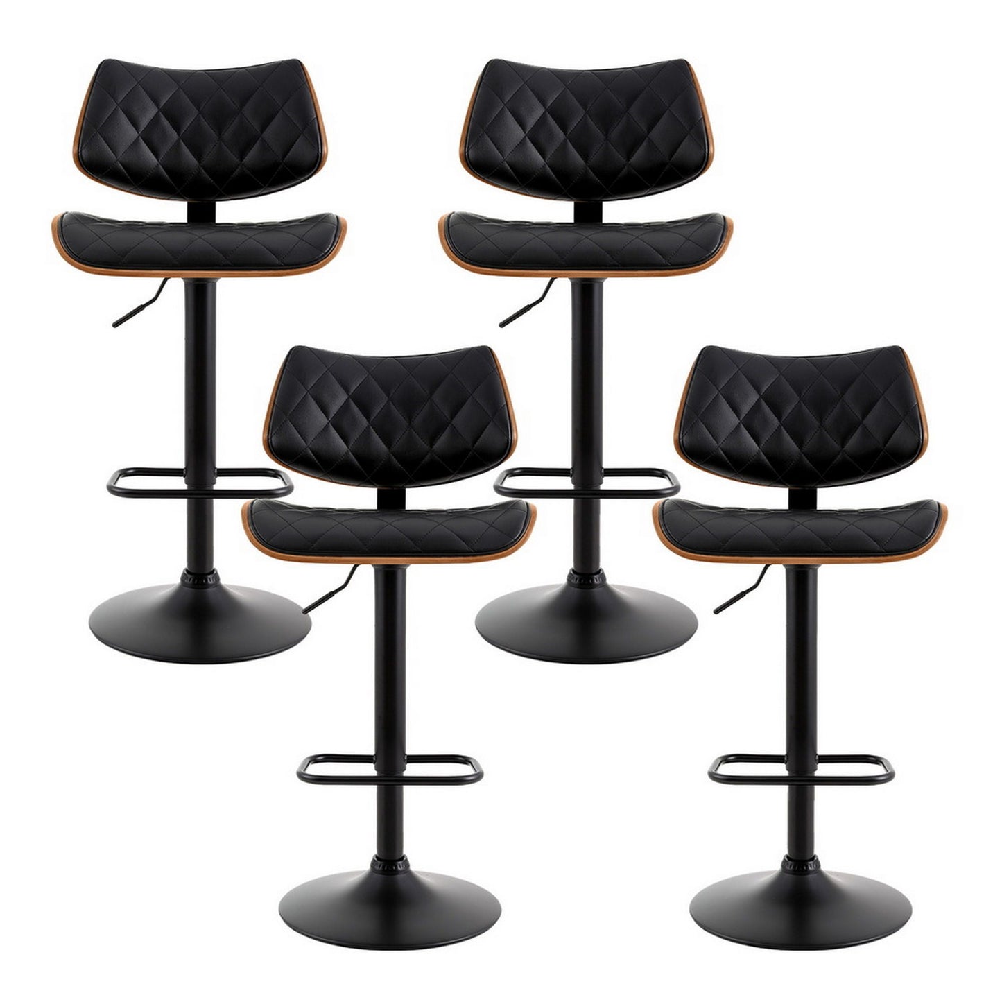 Set of 4 Moscow Bar Stools Kitchen Dining Chairs Gas Lift Stool Wooden Leather - Black