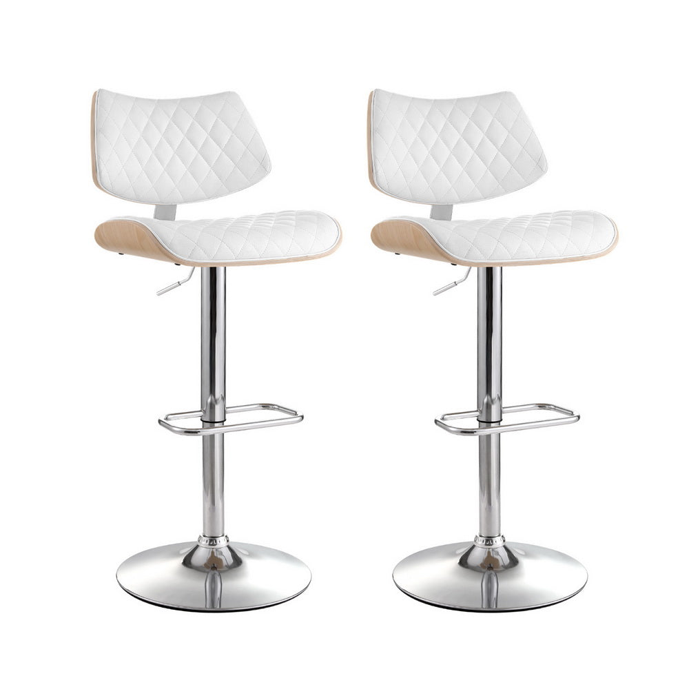 Set of 2 Moscow Bar Stools Kitchen Dining Chairs Gas Lift Stool Wooden Leather - White