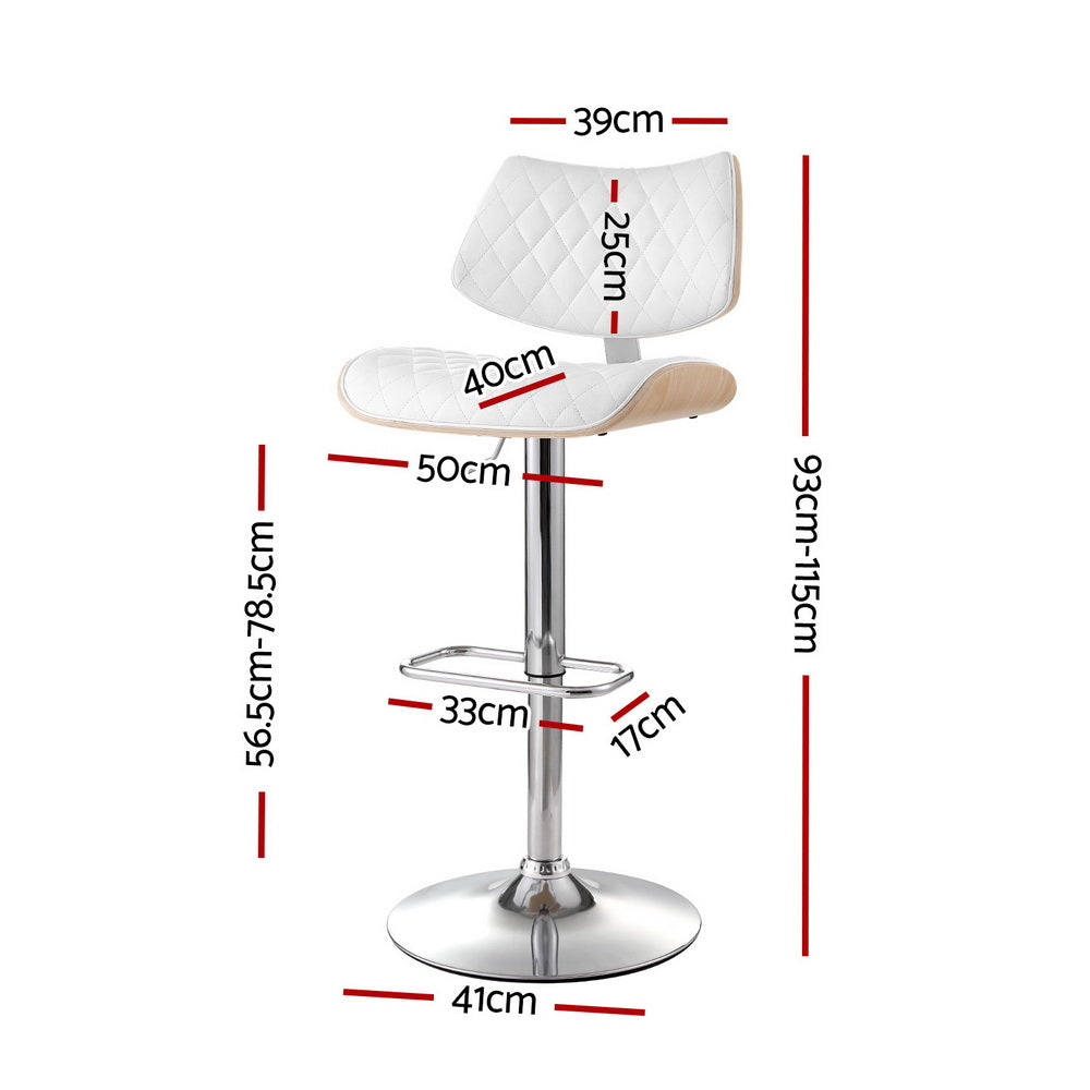 Set of 2 Moscow Bar Stools Kitchen Dining Chairs Gas Lift Stool Wooden Leather - White