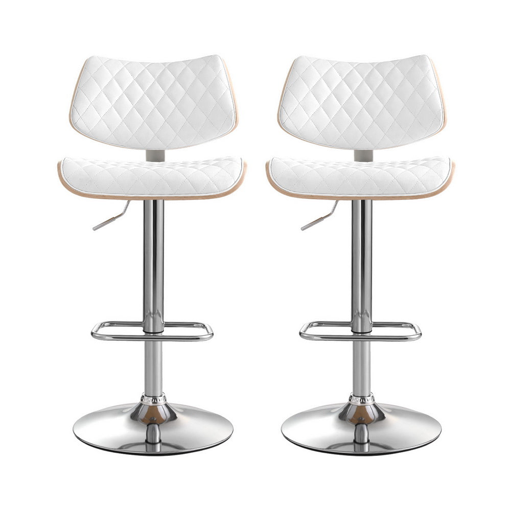 Set of 2 Moscow Bar Stools Kitchen Dining Chairs Gas Lift Stool Wooden Leather - White