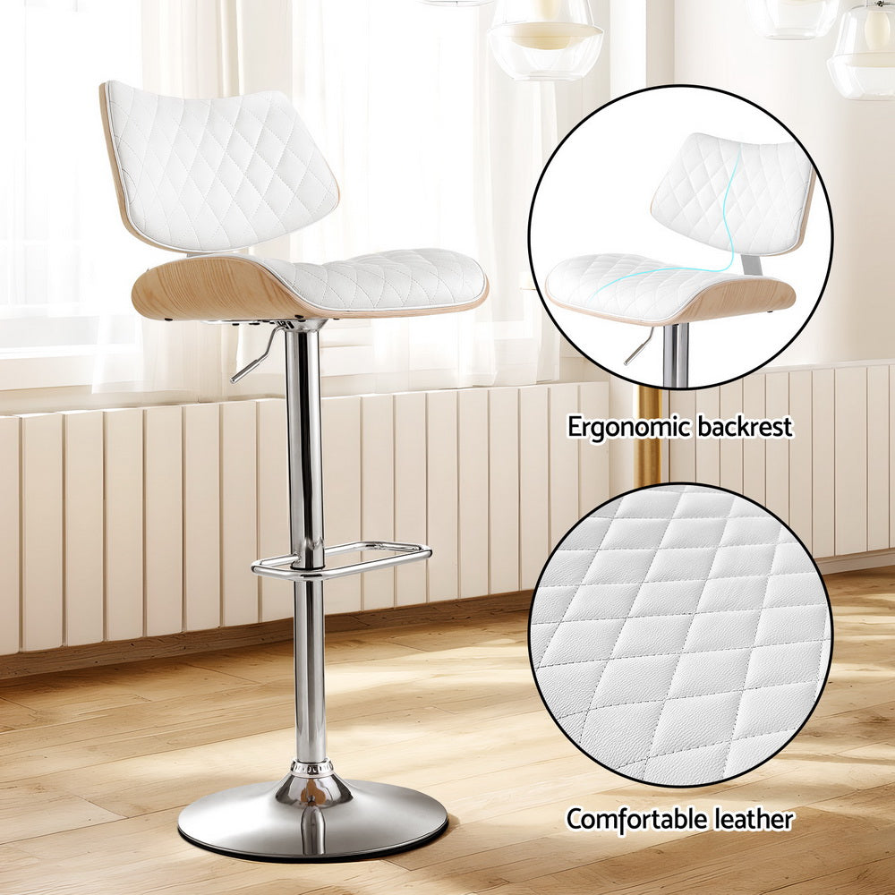 Set of 2 Moscow Bar Stools Kitchen Dining Chairs Gas Lift Stool Wooden Leather - White