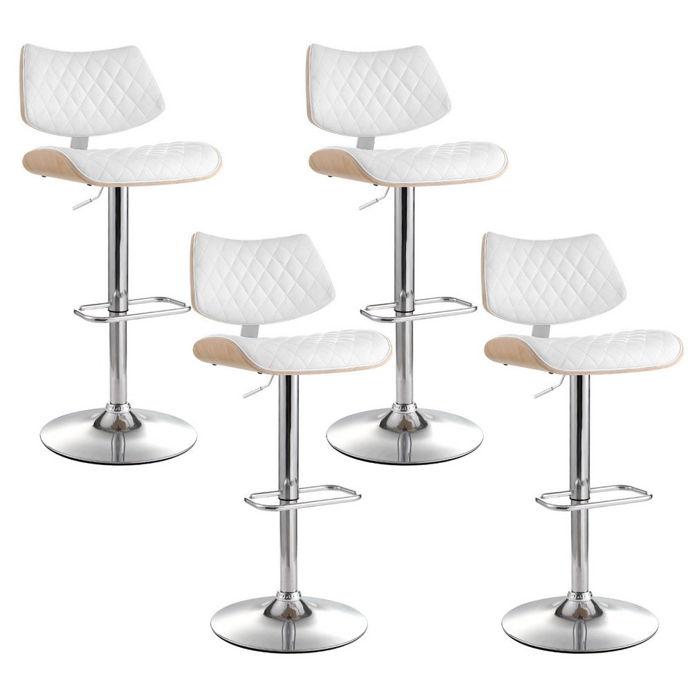 Set of 4 Moscow Bar Stools Kitchen Dining Chairs Gas Lift Stool Wooden Leather - White