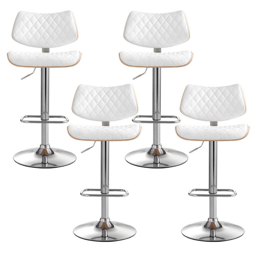 Set of 4 Moscow Bar Stools Kitchen Dining Chairs Gas Lift Stool Wooden Leather - White