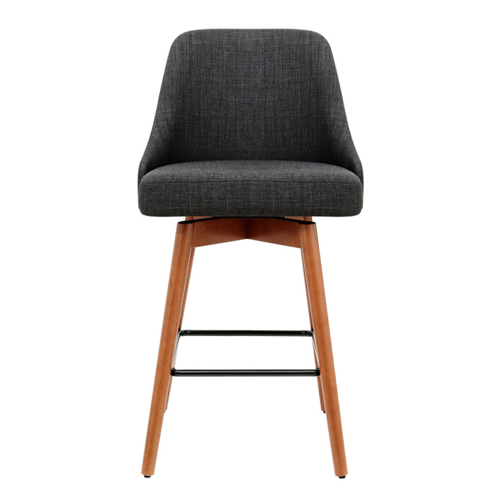 Set of 2 Vicenza Wooden Fabric Bar Stools Square Footrest - Charcoal
