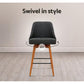 Set of 2 Vicenza Wooden Fabric Bar Stools Square Footrest - Charcoal