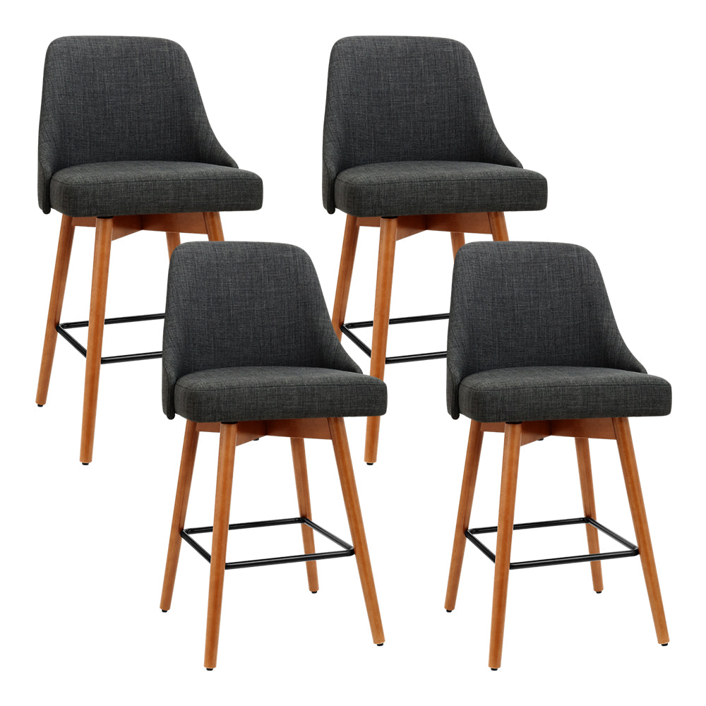 Set of 4 Vicenza Wooden Fabric Bar Stools Square Footrest - Charcoal
