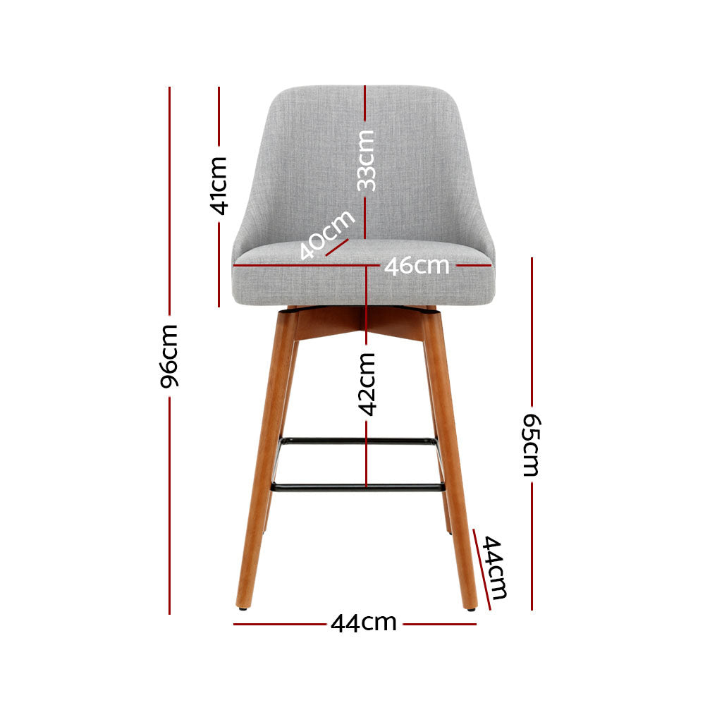 Set of 2 Vicenza Wooden Fabric Bar Stools Square Footrest - Grey