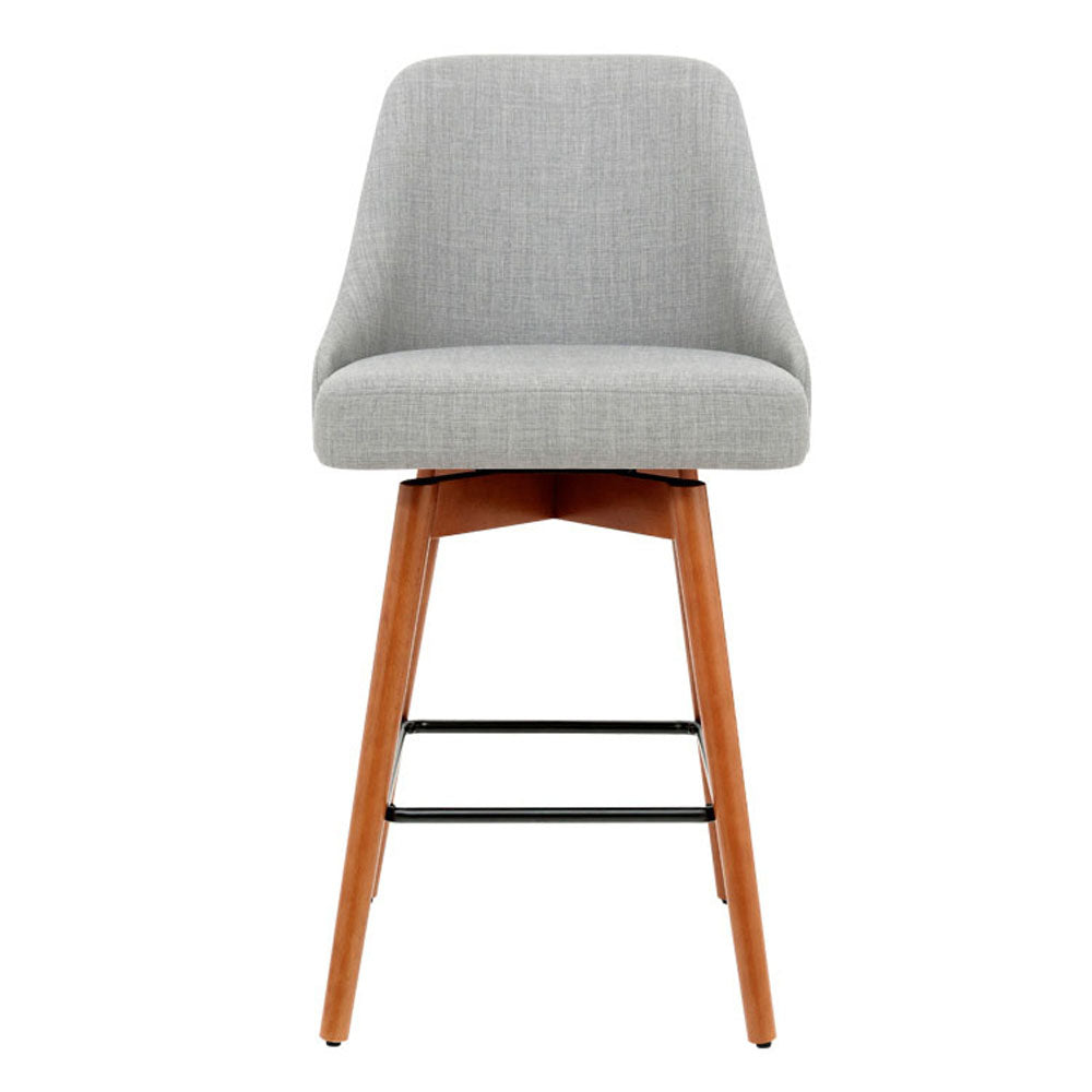 Set of 2 Vicenza Wooden Fabric Bar Stools Square Footrest - Grey