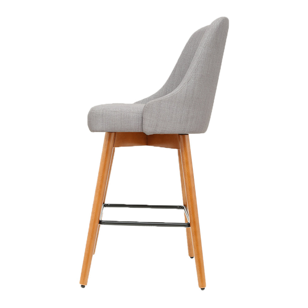 Set of 2 Vicenza Wooden Fabric Bar Stools Square Footrest - Grey