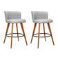 Set of 2 Arta Wooden Fabric Bar Stools Circular Footrest - Light Grey