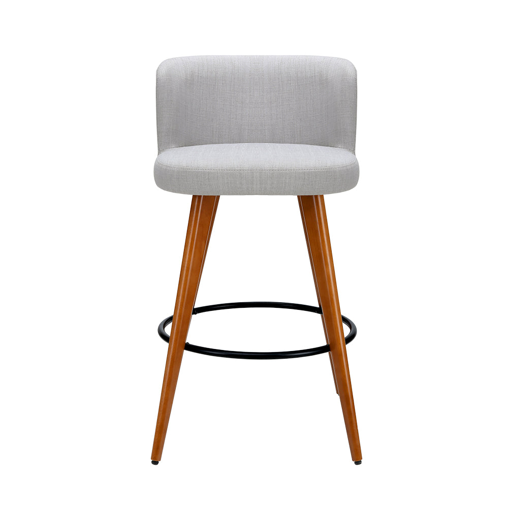 Set of 4 Arta Wooden Fabric Bar Stools Circular Footrest - Light Grey