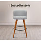 Set of 4 Arta Wooden Fabric Bar Stools Circular Footrest - Light Grey