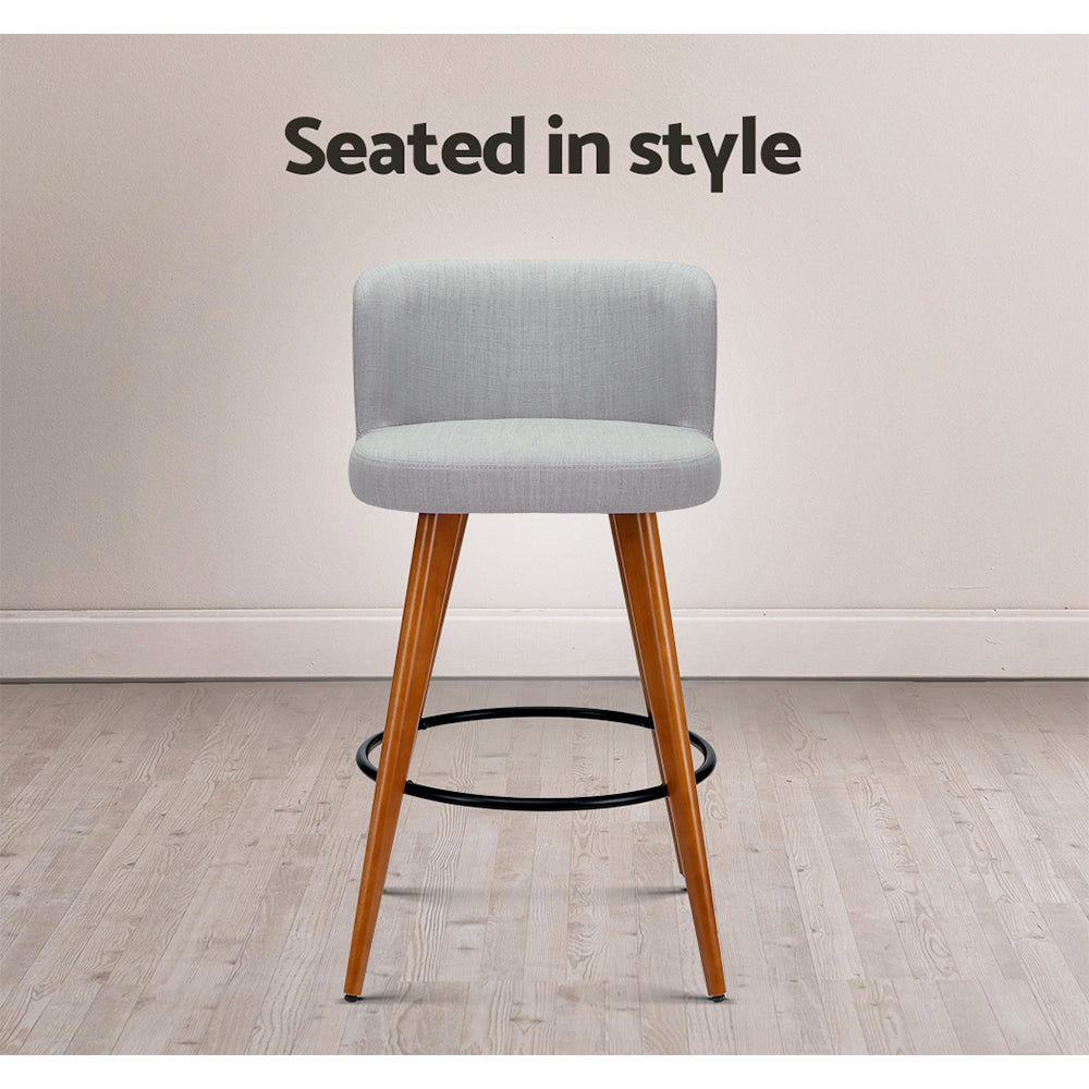 Set of 4 Arta Wooden Fabric Bar Stools Circular Footrest - Light Grey