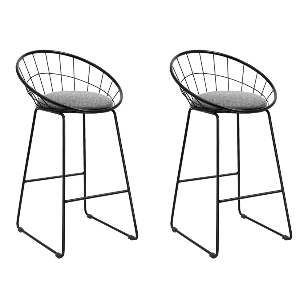 Set of 2 Ferrara Bar Stools Steel Fabric - Grey & Black