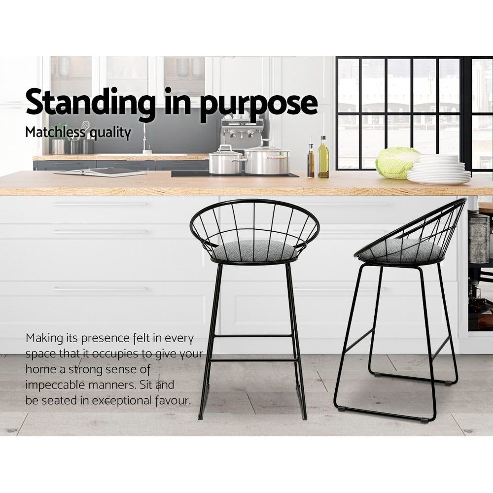Set of 2 Ferrara Bar Stools Steel Fabric - Grey & Black