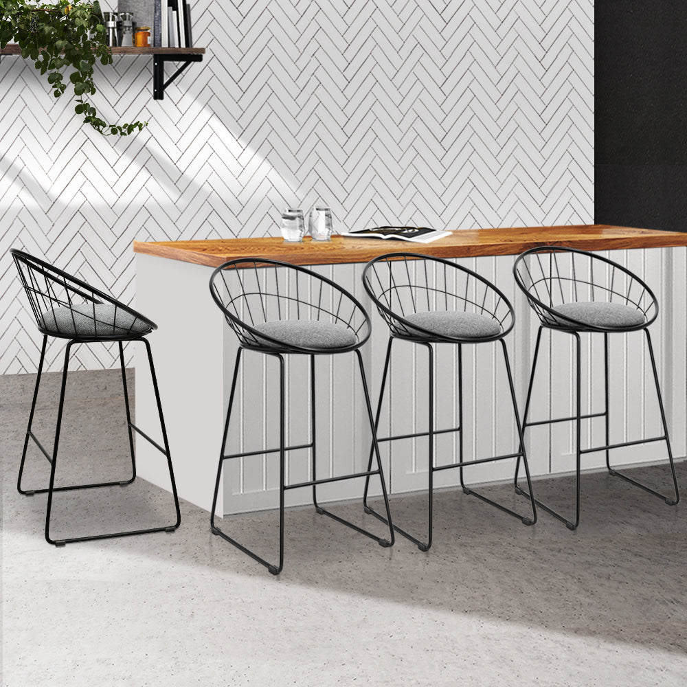 Set of 4 Ferrara Bar Stools Steel Fabric - Grey & Black