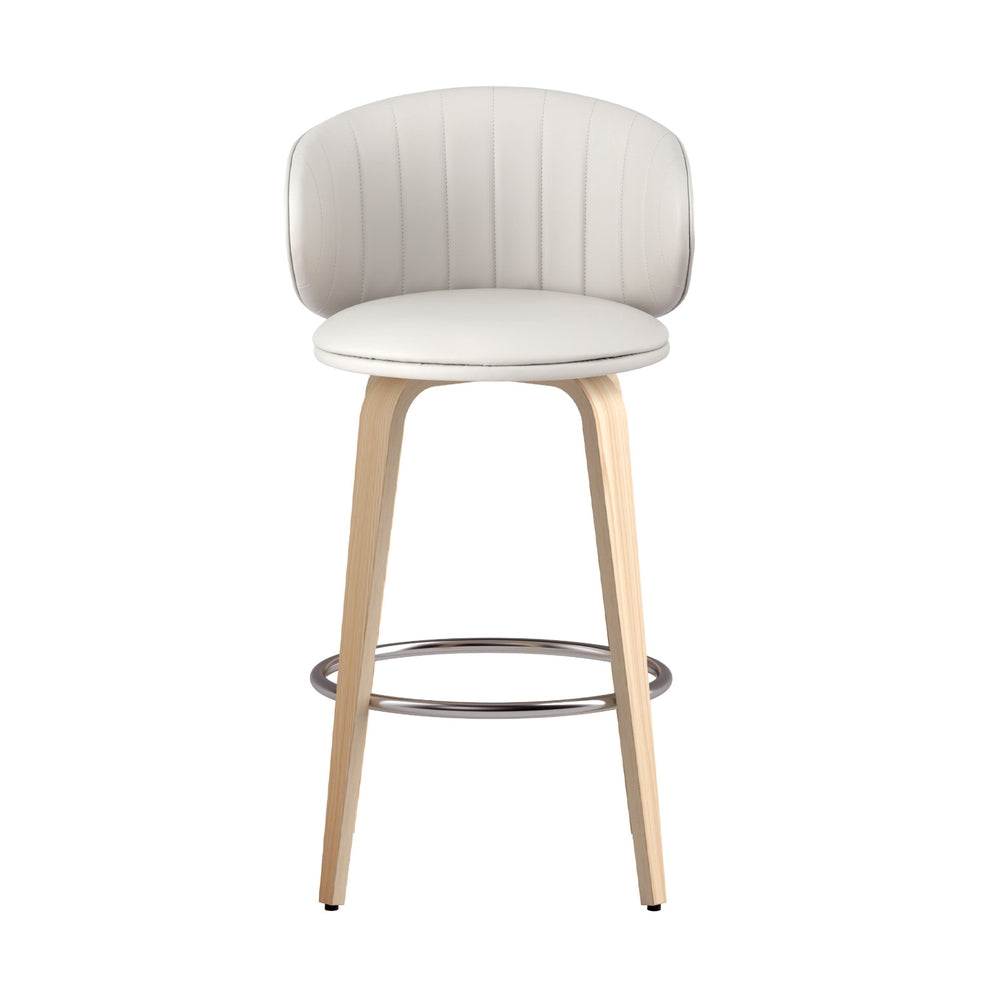 Set of 2 Camenca Bar Stools Dining Chairs Contoured Leather Wood Stool - Beige