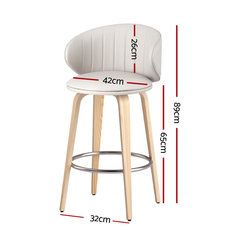 Set of 4 Camenca Bar Stools Dining Chairs Contoured Leather Wood Stool - Beige