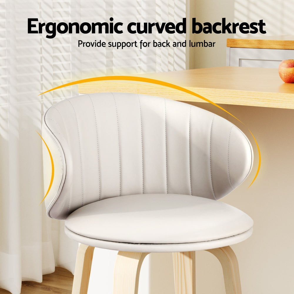 Set of 4 Camenca Bar Stools Dining Chairs Contoured Leather Wood Stool - Beige