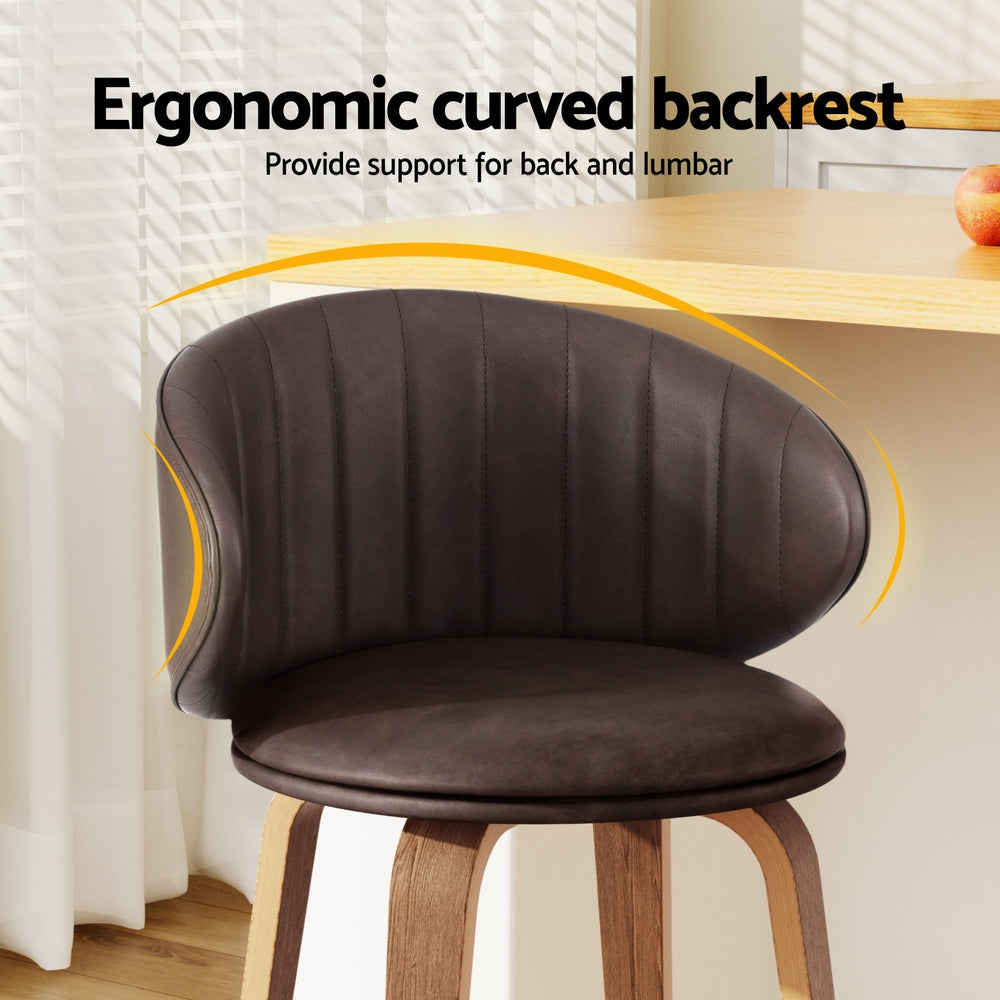 Set of 2 Camenca Bar Stools Dining Chairs Contoured Leather Wood Stool - Beige