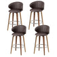 Set of 4 Camenca Bar Stools Dining Chairs Contoured Leather Wood Stool - Beige