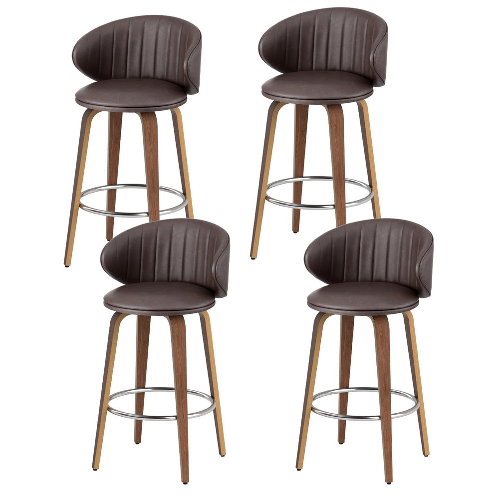 Set of 4 Camenca Bar Stools Dining Chairs Contoured Leather Wood Stool - Beige