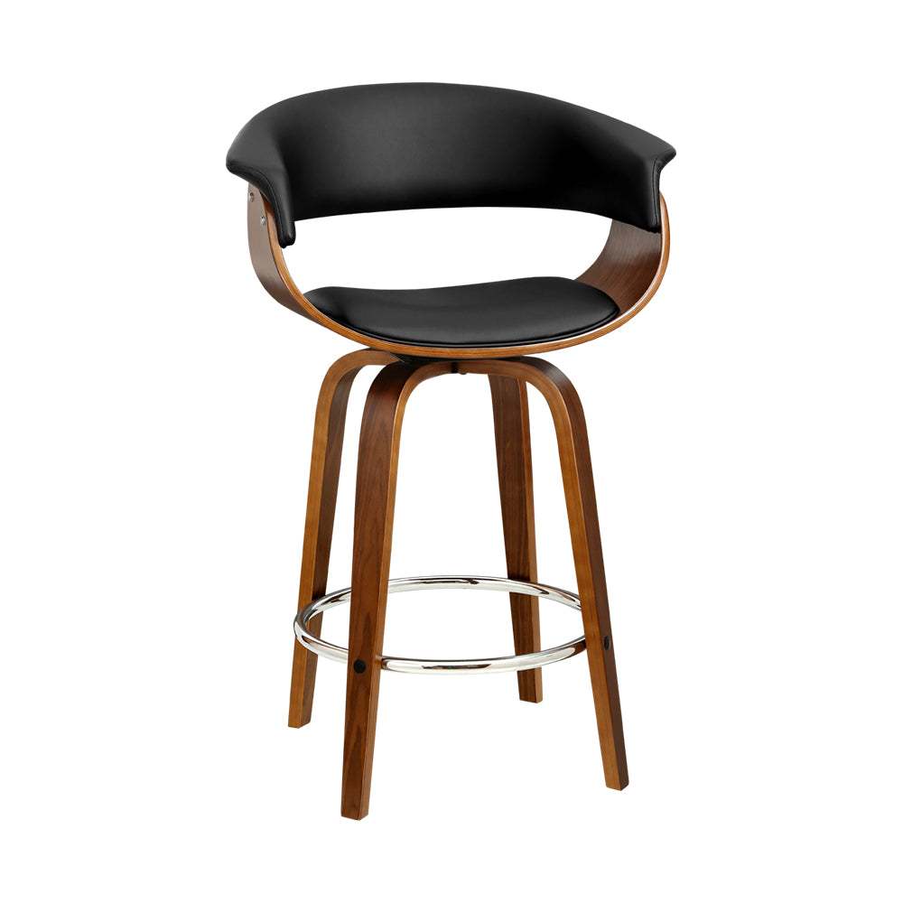 65cm Edessa Swivel PU Leather Bar Stool - Wood & Black
