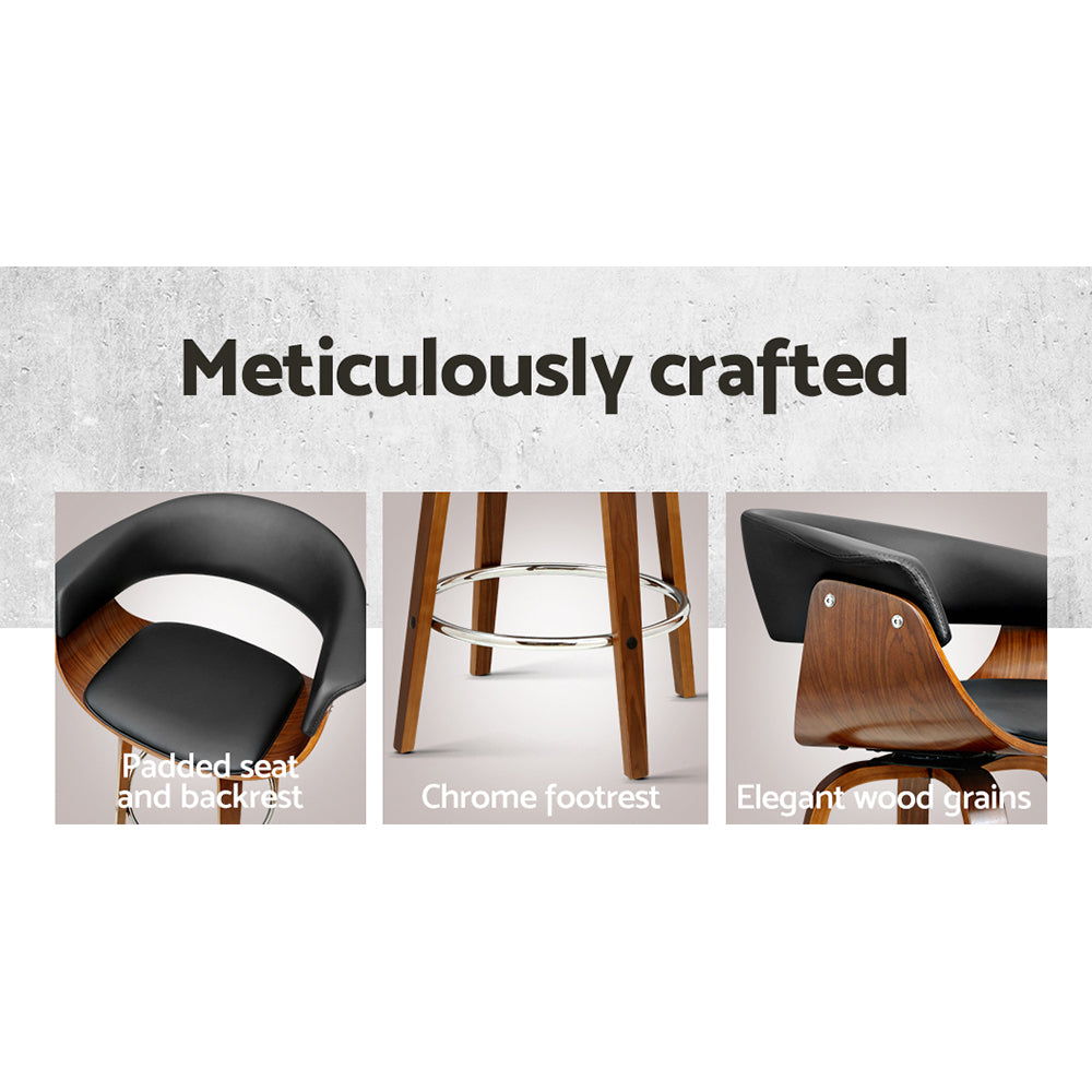 65cm Edessa Swivel PU Leather Bar Stool - Wood & Black
