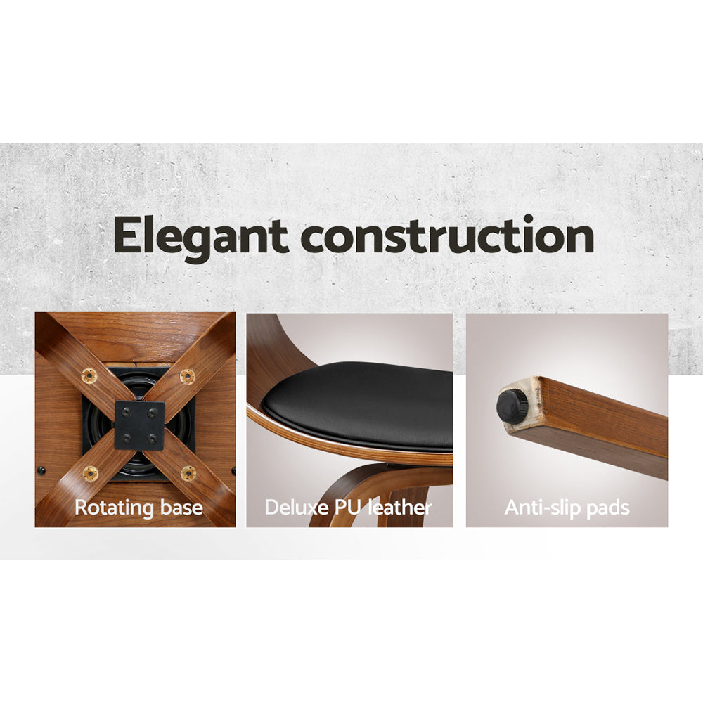 65cm Edessa Swivel PU Leather Bar Stool - Wood & Black