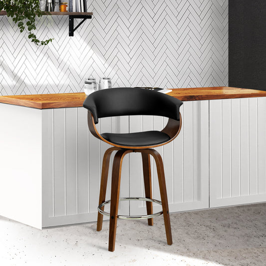 65cm Edessa Swivel PU Leather Bar Stool - Wood & Black