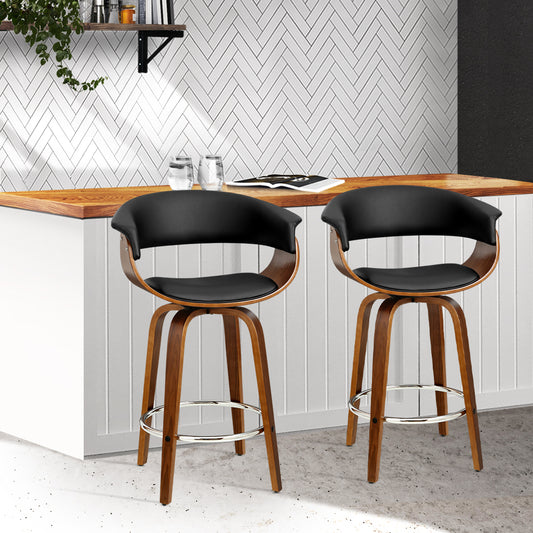 Set of 2 Edessa Swivel PU Leather Bar Stool - Wood & Black