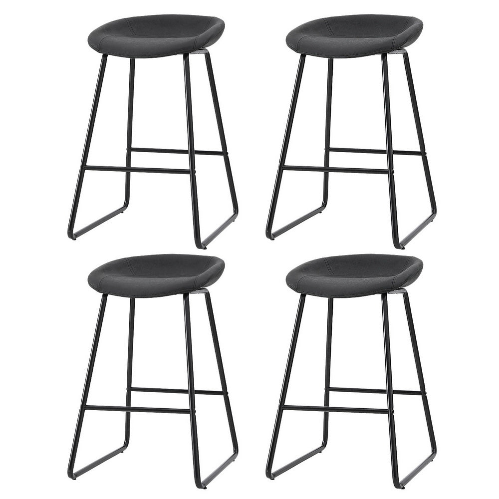 Set of 4 Caracas Bar Stools Kitchen Dining Chairs Counter Stool PU Leather Metal - Black