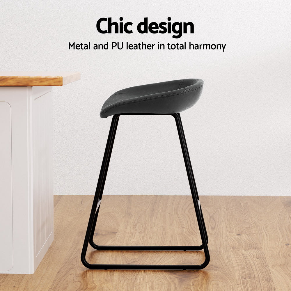 Set of 4 Caracas Bar Stools Kitchen Dining Chairs Counter Stool PU Leather Metal - Black